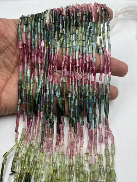 Natural Tourmaline Smooth Tube Beads 3x6mm Multi Tourmaline Tubes 13 Inch Tourmaline Smooth Pipe Shape Beads Tourmaline Fancy Shape